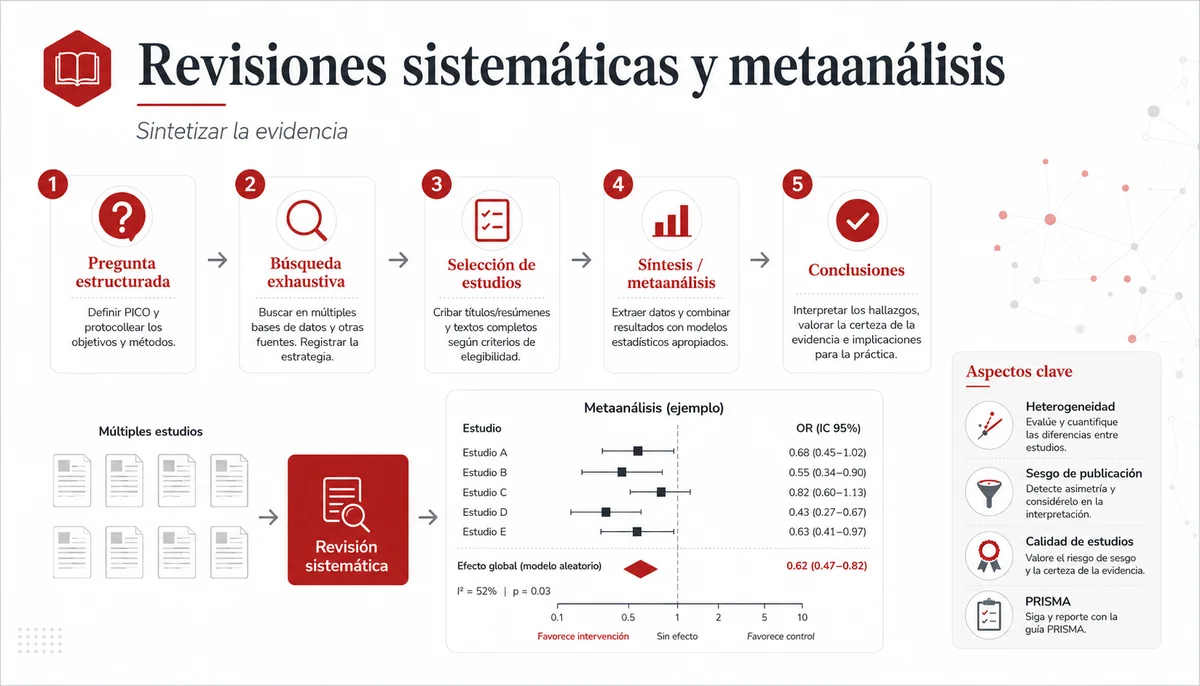 Flujograma de una revisión sistemática y ejemplo de metaanálisis