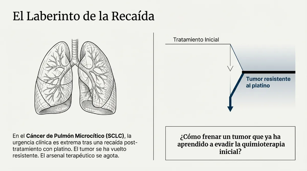 Diagrama de pulmones y gráfico de recaída de un tumor resistente al platino.
