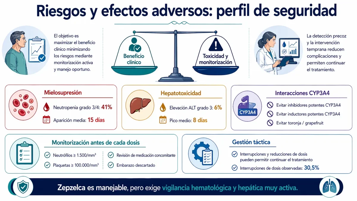 Perfil de seguridad, mielosupresión y gestión de efectos adversos.